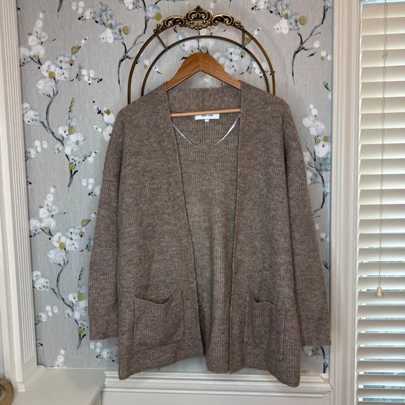 John + Jenn Sweaters - John + Jenn Womens Open Front Cardigan Taupe Brown Marl Knit Pocket Sweater S